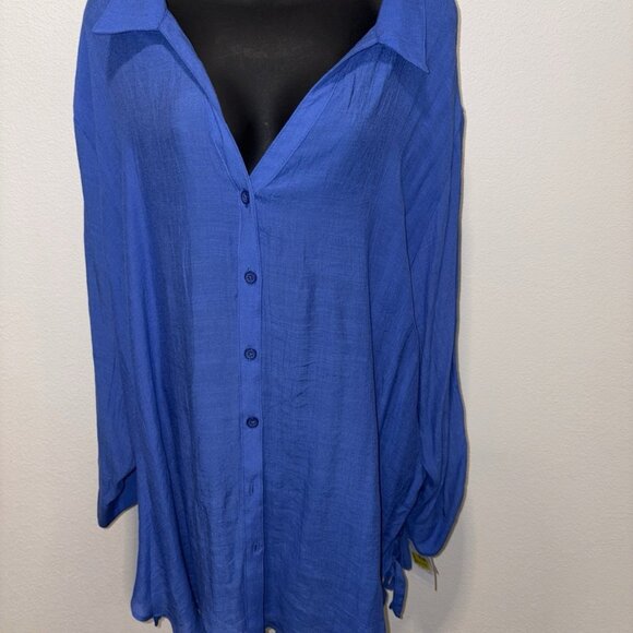 Time & Tru Women 2XL 16/18!Blouse Top  Button Down Roll Tab - Picture 2 of 9